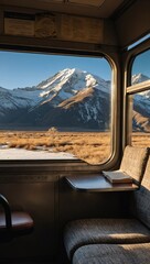Scenic mountain view from train seat