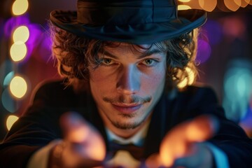 Magician creating light magic effect