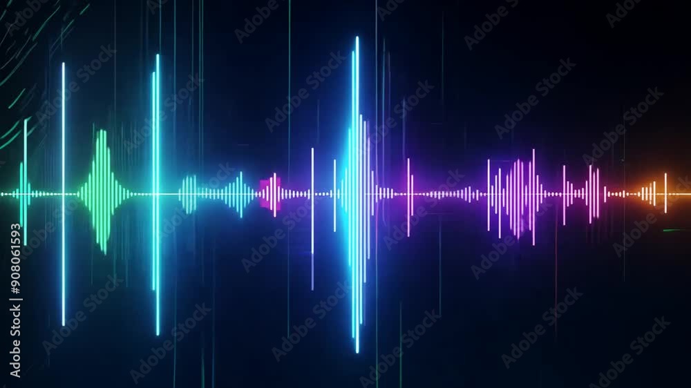 Poster vibrant animated sound wave spectrum displaying varying frequencies generative ai