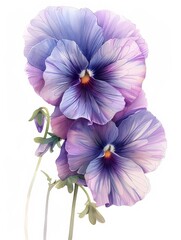 Vibrant Purple Pansy Bouquet - Hyperrealistic Acrylic and Watercolor Illustration with Perfect Proportions on White Background