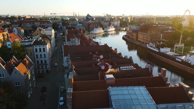 Gdansk Drone From above view of the city architecture historical center Europe Poland