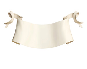 A blank white banner with tied edges, isolated on black background. Perfect for adding your own text or design.