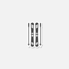 Mountain skis and ski poles icon sticker isolated on gray background