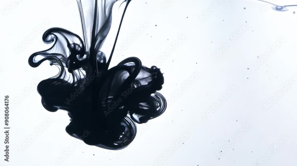 Poster black ink swirling in water creating abstract patterns generative ai