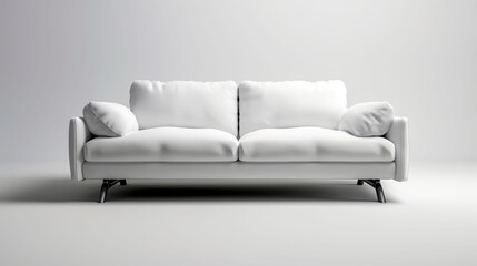 Fototapeta premium Modern White Sofa on Wooden Legs in Minimalist Room