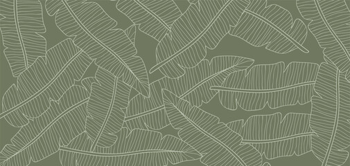 Seamless Hand-Drawn Banana Leaf Pattern on Green Background