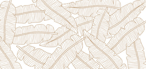 Seamless Hand-Drawn gold Banana Leaf Pattern on white Background