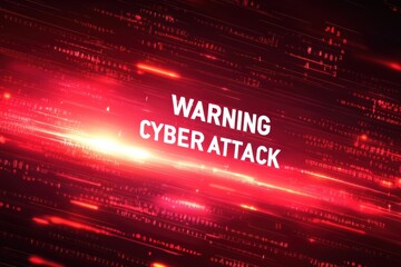 Warning cyber attack sign flashing on digital interface background
