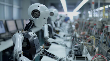 Fototapeta premium AI: A humanoid robot working alongside humans 