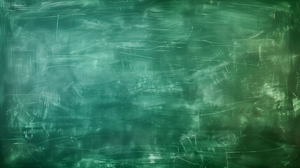 Fototapeta premium Green grunge chalkboard background with a worn, textured surface, featuring faded chalk marks and a vintage look. Ideal for educational themes, rustic designs, and creative projects. 