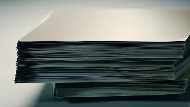Stack of Folders Rotating Seamlessly in a Dimly Lit Office Space Generative AI