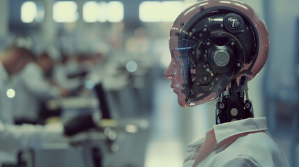 Fototapeta premium AI: A humanoid robot working alongside humans