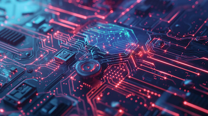 Obraz premium A digital brain made of circuit boards and glowing lines