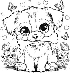Dog Coloring Page. Kids Coloring Pages, Cute Cat Coloring Pages, Cat Character Vector Illustration On White Background.