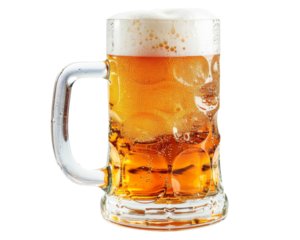 A frosty mug of beer with a thick head of foam.  Perfect for a summer day or a night out with friends.