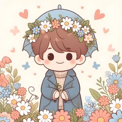 Cute Smiling Boy Surrounded By Flowers 4