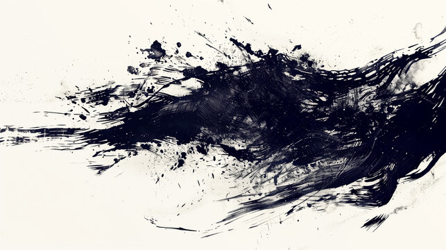 
A bold, sweeping black ink brush stroke with dynamic curves and varying thickness. The stroke appears fluid and expressive, showcasing the raw, textured quality of traditional ink on paper.