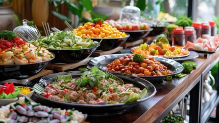 Obraz premium Buffet lunch a variety of mouth-watering dishes. Genereative AI