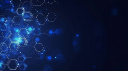 Obraz premium Illuminated Hexagon Network: A futuristic blue background with glowing, interconnected hexagons representing technology, innovation, and connectivity. 