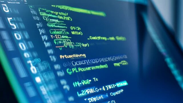 Close Up Shot of Programming Code on Computer Monitor in Dark Setting Generative AI