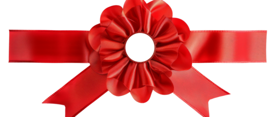 A red ribbon tied into a bow.