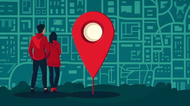 Minimalist relationship mapping for creative couples distance illustration with location pins