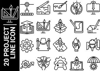 20 project line icon, black and white