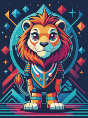 Obraz premium A Cartoon Lion with a Geometric Background
