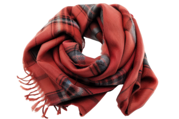 A soft red and black plaid scarf with fringe. Perfect for fall and winter fashion.
