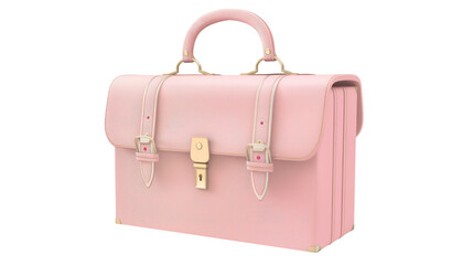 A stylish pink leather briefcase with gold accents. The briefcase is closed and has a handle on top.