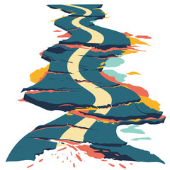Abstract colorful river flowing through mountainous landscape, depicting natural beauty, tranquility, outdoor scenery. Artistic representation nature flowing water, dynamic shapes, vibrant colors