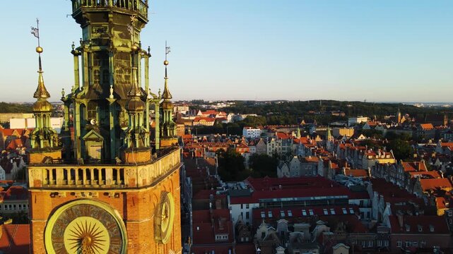Gdansk Drone From above view of the city architecture historical cathedral of st. Mary center Europe Poland