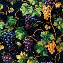 Colorful Vivid Grape Vine Illustration Background & Wallpaper 