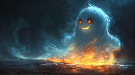 Adorable and beautiful Halloween day ghost with copy space