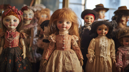 Naklejka premium Incorporate elements that show dolls in action, such as a doll tea party, a puppet show, or a doll parade, emphasizing the dynamic and interactive nature of dolls