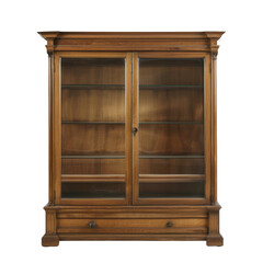 Antique wooden cabinet with glass doors and a drawer.