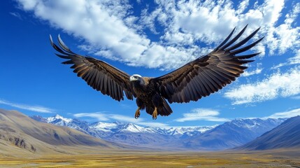 Obraz premium Andean Condor Flying over blue sky.