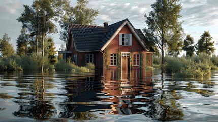 Fototapeta premium Concept of flooding of houses due to heavy rain and climate change, sewage problems and lack of solutions
