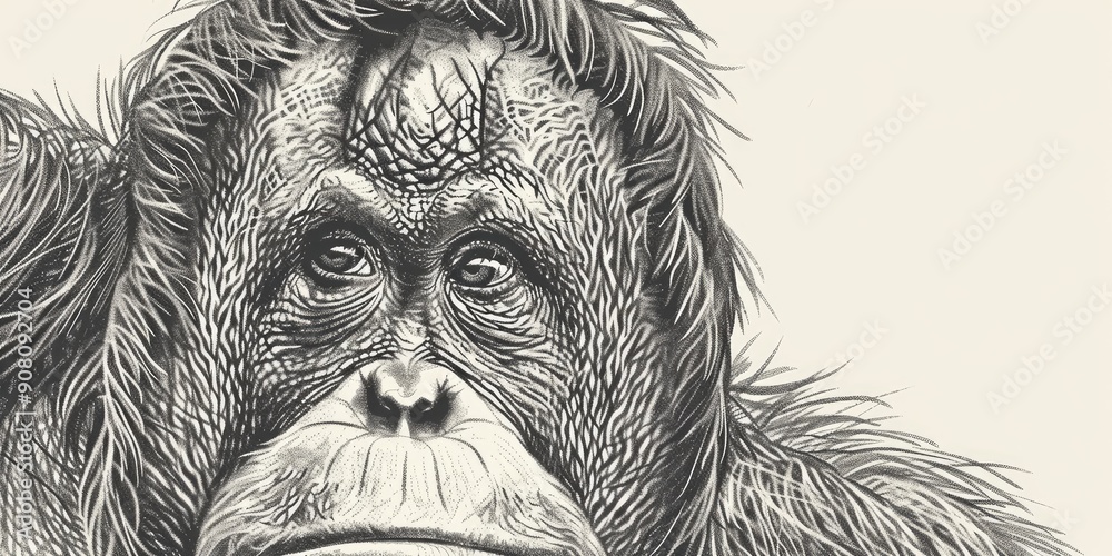 Canvas Prints Orangutan Face in Detailed Illustration