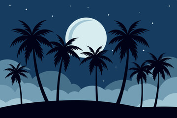 A palm tree silhouette on a small island. vector illustration