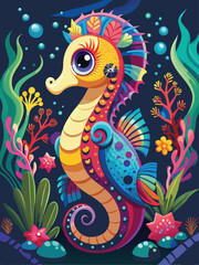 Fototapeta premium Colorful Seahorse in an Underwater World