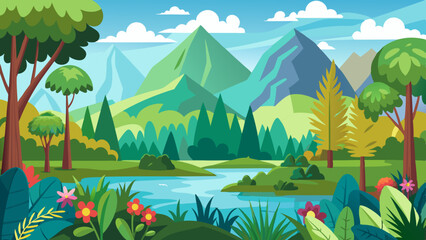 Nature Background with mountain and lake vector art illustration