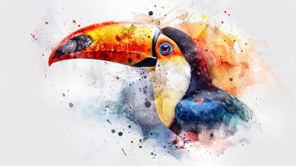 Obraz premium Vibrant watercolor illustration of a toucan set against a colorful abstract background