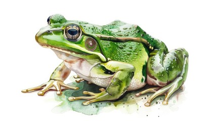 Obraz premium Green frog painted in watercolor on a white background