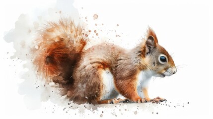 Obraz premium Squirrel watercolor illustration capturing a playful moment in a woodland setting