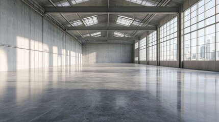 Fototapeta premium A large, empty warehouse with a lot of windows