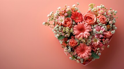 Elegant heart-shaped gift box filled with colorful flowers for special celebrations