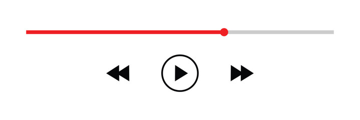 audio or video player progress loading bars with time slider, play and pause, rewind and fast forward buttons. Templates of media player playback panel interface. Vector illustration. Eps 