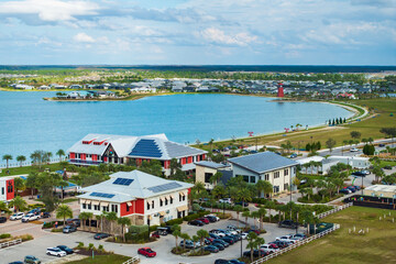 Autonomous town in Florida with photovoltaic rooftops covered with solar panels for producing of...