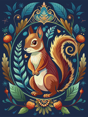 Obraz premium A Squirrel Surrounded by Lush, Ornate Floral Artwork